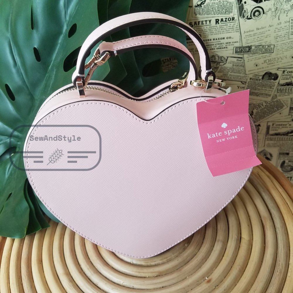 Tik Tok viral!!!  Kate Spade NWT Heart Love Shack Crossbody Chalk Light Pink - Picture 5 of 13